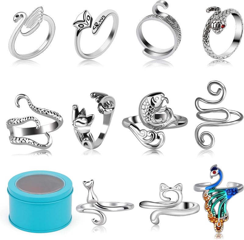 FOUSNOW 11 Pcs Crochet Ring, Adjustable Knitting Tension Rings, Finger Loop Yarn Rings Crochet Ring for Finger, Cat Guide Knitting Thimble, Faster Knitting Accessories for Mother Grandma - Image 1